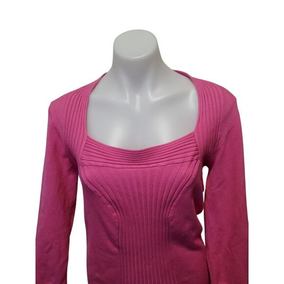Vintage WR Hot Pink Silk Blend Ribbed Sweater Top XL Barbiecore Preppy Retro - Picture 2 of 7